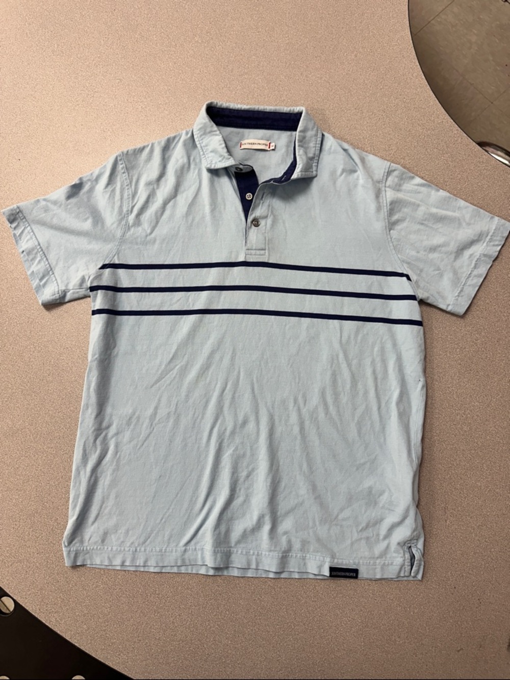 Southern Proper Light Blue Polo with Navy Stripes